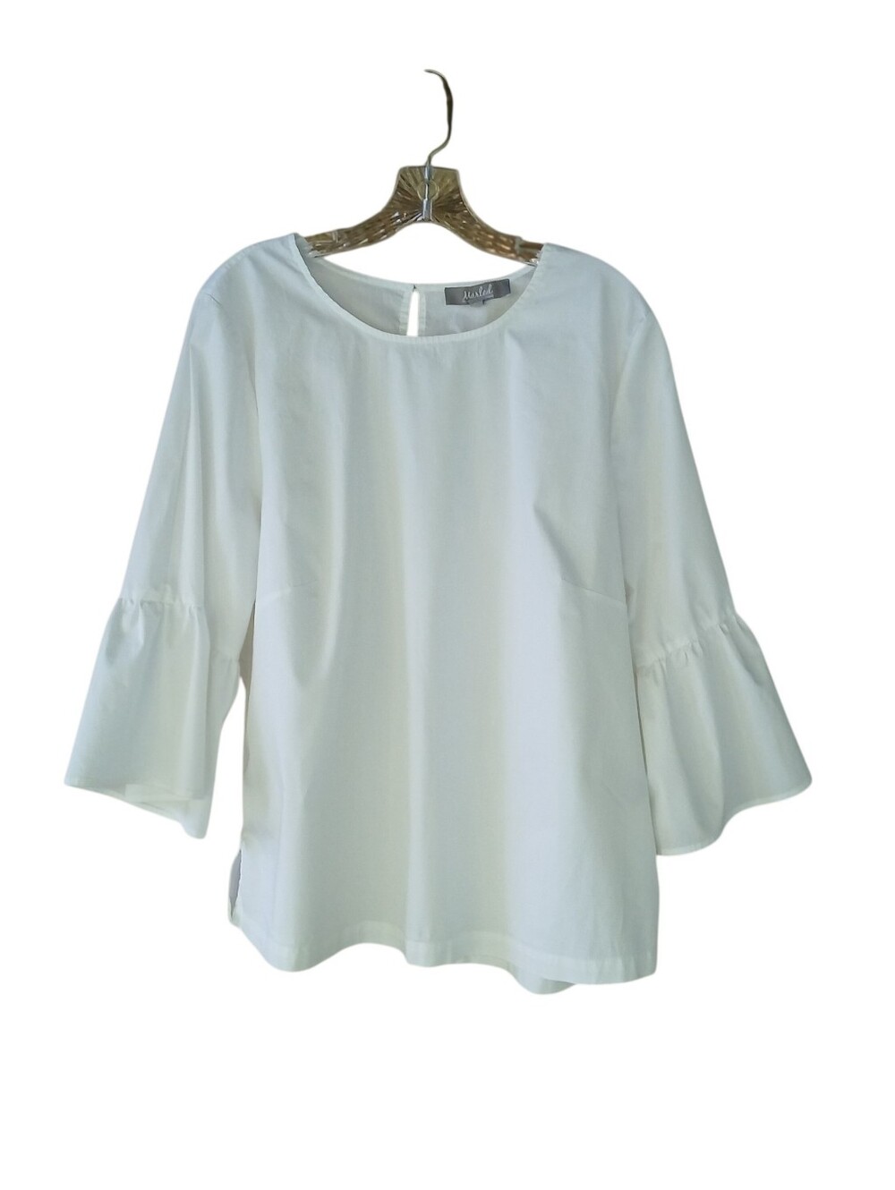 Marled White Crew Neck Bell Sleeve Peasant Blouse Size 1X